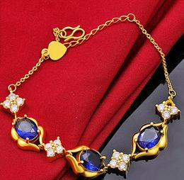 Link, Chain Hi Fashion Blue Stone Female 24k Gold Hand Party Friend Birthday Gift Girl Fine Jewellery Womens Bracelet