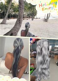 Silver Grey silky straight wavy ponytail european hair extension wraps around salt and pepper natural highlights white seamless pony tail hairpiece 120g