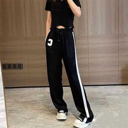 CX Autumn Women Fashion Trouser C Word Wide Leg High Waist Casual Black Drape Effect Sport Pants Trend Show Thin Comfort 211105