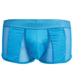 Underpants Men's Boxer Mesh Hollow See-Through Panties Breathable Underwear Man Summer Shorts Patchwork Male Homme Cueca A50