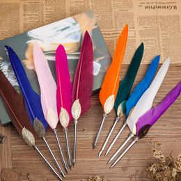 Party Favor European style Retro Feather Ball Pen Goose Feathers Pens Novel Ballpoint quill Back to School Stationery T9I001239