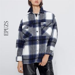 Spring fashion blue Plaid blouse women loose shirt casual long sleeve office shirts topa and 210719