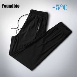 Summer Ice Silk Sweatpants Men Quick Dry Breathable Loose Fitness Belted Straight Pants Slim Stretch Cool Casual Men Pants 7XL 210707