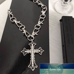 Harajuku Punk Diamond Cross Pendant Necklace For Women Fashion Silver Vintage Gothic Stainless Steel Jewellery Choker collar Factory price expert design Quality