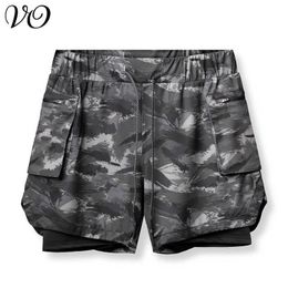 Summer streetwear men's shorts outer loose inner tight fashion double-layer sports pants jogger gym exercise fitness pants X0628