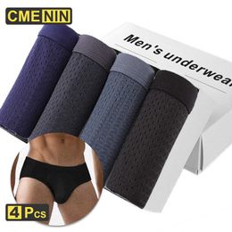 CMENIN 4Pcs Sexy Gay Men Underwear Briefs Mesh Breathable Underpants Brief Man Solid Cueca Male Panties Slip CM003 210707