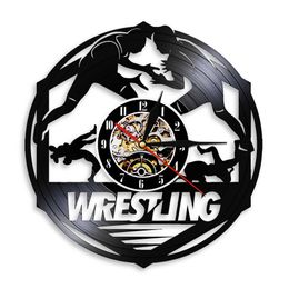 Wrestling Vinyl Record Wall Clock Wrestle Sign Sports GYM Decor Clocks Watch Gymnasium Modern Design Silent Quartz Movement X0726