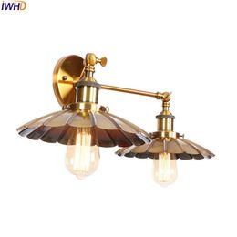 Wall Lamps IWHD Loft Style Golden Vintage Lamp Living Room 2 Heads Edison LED Retro Light Sconce Home Lighting Lampara Pared