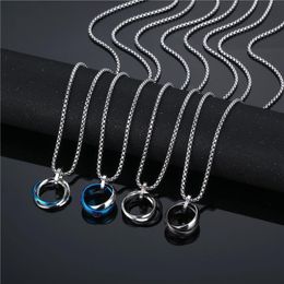 stainless d rings NZ - Pendant Necklaces Megin D Stainless Steel Titanium Vintage Multi Color Rings Collar Chains Necklace For Women Men Couple Gift Jewelry Hip