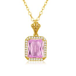 Silver Sterling S925 Necklace Pendant for Women Gold Pink Crystal Gemstone Pendants With Diamond Square Wedding Fine Jewellery