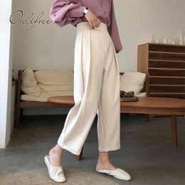 Autumn Women Wide Leg Korean Fashion White Loose High Waist Casual Palazzo Pants Plus Size M-4XL 210415