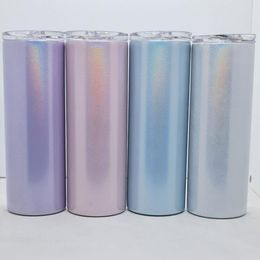 Sublimation colorful 20oz Glitter Tumblers Mugs Stainless Steel Skinny Tumber Rainbow Tumbler Vacuum Insulated Beer Coffee Mug with Straw sealing lid