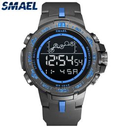 SMAEL Digital Watches Sport 50M Waterproof Watches With Big dial Led Luminous Clock Stopwatch montre homme 1421 Watch For Men X0524