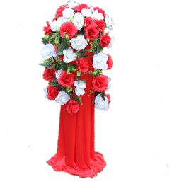 Party Decor Pillars Iron Stand With Stain Cloth Artificial Rose Flower Roman Column For Wedding Decoration Guide Shooting Props