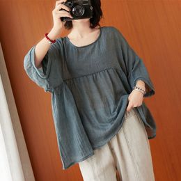 Oversized Women Cotton Linen Casual T-shirts New Summer Simple Style Vintage Solid Colour Loose Female Tops Tees S3767 210412