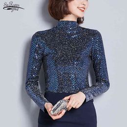 Fashion Winter Women Turtleneck Pullovers Bottoming Black Tops Solid Sequin Long Sleeve Clothing Chemisier Femme 6913 50 210508