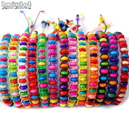 10pcs lot Colourful Wood Beads Weave Rope String Children Girl Friendship Bracelets Handmade Charm Strand Bangle Beach Jewellery Beaded Strand