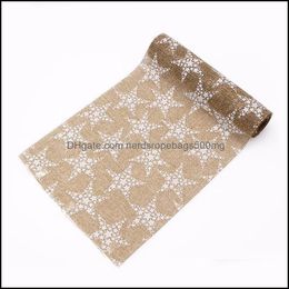 Event Festive Supplies & Garden Party Decoration 28*270Cm Christmas Table Runner Artificial Jute Fabric X-Mas Star Printed Tablecloth Home T