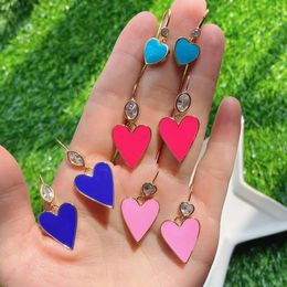 5Pairs 2021 Trendy Pink Light Blue Enamel Candy Color Heart Shape Zircon Stud Earrings For Women Gift