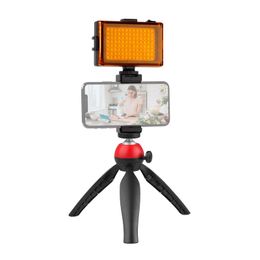 vlog tripod Canada - Portable Smartphone Video Tripod Kit With LED Fill Light 5500K 3200K + Adjustable Phone Holder For Vlog Record Live Stream Tripods