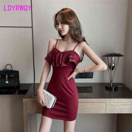 Women's evening autumn and winter temperament low chest slim fit hip sexy dress Office Lady Polyester Sheath 210416