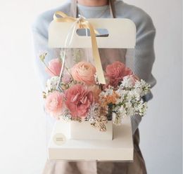 Novo filme transparente de embalagem de flor de embalagem de flores com lidar com caixas de papel de buquê para o casamento dia dos namorados