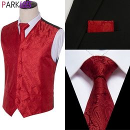 Men's Paisley Design Dress Vest & Necktie & Square Brand Wedding Groom Party Tuxedo Suit Vests Chalecos Para Hombre 5XL 210522