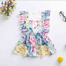 Summer Girls Kids Clothing Toddler Short sleeve Shirt+ Flower Dress Suit 2PCS Children Clothes Sets 210611