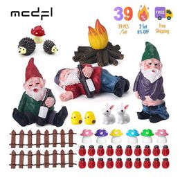 MCDFL Fairy Garden Gnome Miniatures Mushroom Resin Figurine Bunny Yard Outdoor Decoration Desk Accessories Statue Kawaii Decor