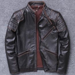 Men's Leather & Faux 2021 Tide Male Locomotive Jacket Genuine Clothing Do Used Head Layer Cowhide Wear Self-cultivation