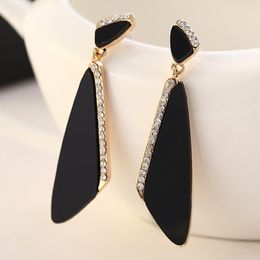 Korean Fashional Personality Acrylic Drop Earrings Crystal Stud Women Geometric Simple Triangular Clip Jewellery Dangle & Chandelier
