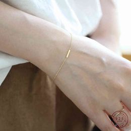 925 Sterling Sier Korean Version Simple One-Word Stick Chain Bracelet Women Fashion Charm 14k Gold Jewellery Accsori