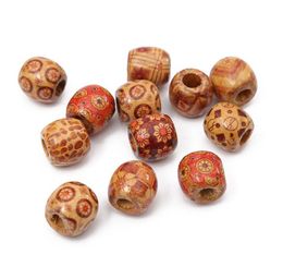 2021 500pcs 12mm Wooden Beads Assorted Round Painted Pattern Barrel Wood Beads for Jewelry Making Bracelet Loose Spacer Charms Bead