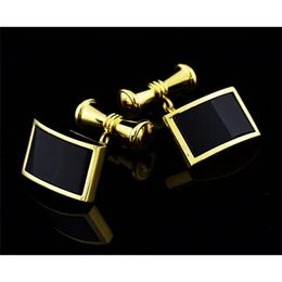 5pairs/lot Gold Rectangle links Black Onyx Chain Links Shirt Cuff Button Men Wedding Business Gift Whole