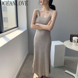 Knitted Autumn Winter Clothes Women Dress Solid Office Lady Fashion Stretch Long Dresses Vintage Vestidos 17863 210415