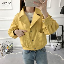 Women Pu Leather Jacket Long Sleeve Motorcycle Loose Pocket Button Short Womens Faux Soft Outwear Tops 210423