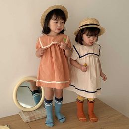 1-7T Toddler Kid Baby Girl Dress Summer Short Sleeve Casual Sundress Elegant Cute Sweet Cotton Dress Infant Outfit Q0716