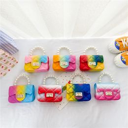 Colorful Jelly Children's Shoulder Purse Girls Fashion Korean Pearl Handbag Wholesale Candy Bags For Children