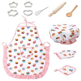 Toy Cake Apron Role Play Kitchen Cooking Baking Girls Cooker Set Children Kids Kitchenware Bake Hat + 211222