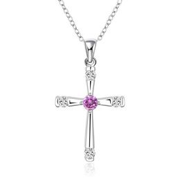 2021 New Design Purple Zircon 925 Sterling silver cross pendant necklace nice wedding gift free
