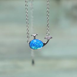 Boho Cute Marine life Whale Necklace Fashion Strling Silver Color Opal Pendant Necklace For Women Girls Jewelry X0707