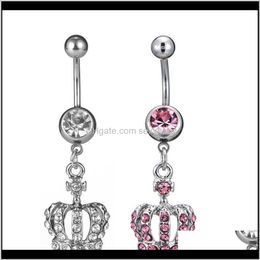 & Bell Rings Drop Delivery 2021 D0698-Retail ( 2 Colours ) Crown Clear Navel Button Piercing Jewlery 1Dot6*11*5/8 Belly Ring Body Jewellery Zqpg