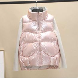 Pink Jackets For Women Winter Warm Padded Puffer Gilet Vests Sleeveless Parkas Jacket White Duck Down Coat Fall Gilet Women 211123