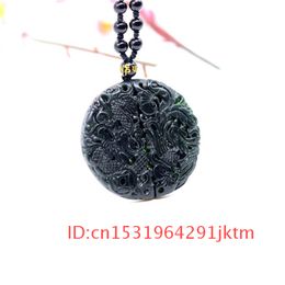 Men Dragon Phoenix Accessories Charm for Obsidian Jewellery Pendant Black Chinese Necklace Jade Green Amulet Gifts Natural