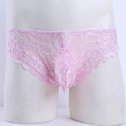 Underwear Mens Luxury Sissy Lingerie Panties Lace Floral Bulge Pouch Low Rise See Through Bikini Briefs Gay Erotic Underpants Nightwear Drawers Kecks Thong UME5