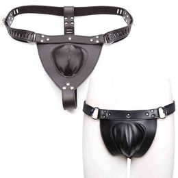 NXY Chastity Device Pu Leather Male Cage Belt Pants Underwear Lock Penis Rings Bdsm Bondage Erotic Sex Toys for Men Adults Games 18+1221
