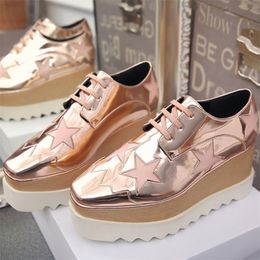 Women luxurys Boots top real leather square platform slope thick Britt Shoe Elyse Brushed Star Derbys Wedge Lace-up designer Fashion Shoes