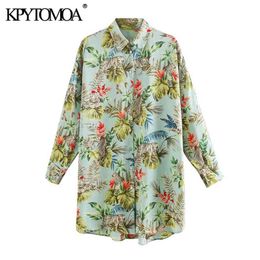 Women Chic Fashion Animal Print Loose Blouses Lapel Collar Long Sleeve Asymmetric Female Shirts Tops 210420