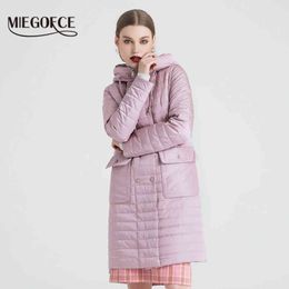 MIEGOFCE Collection Women Spring Jacket Stylish Coat with Scarf and Patch Pockets Double Protection from Wind Parka 211130