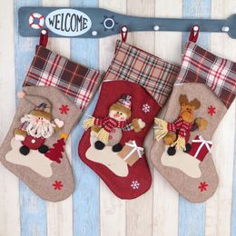 christmas window displays UK - Large Christmas Socks Decorations Red Wine Santa Claus Stockings Xmas Supplies Window Display Gift Bag